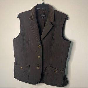 Talbots Dark Brown Quilted Vest with Gold Buttons